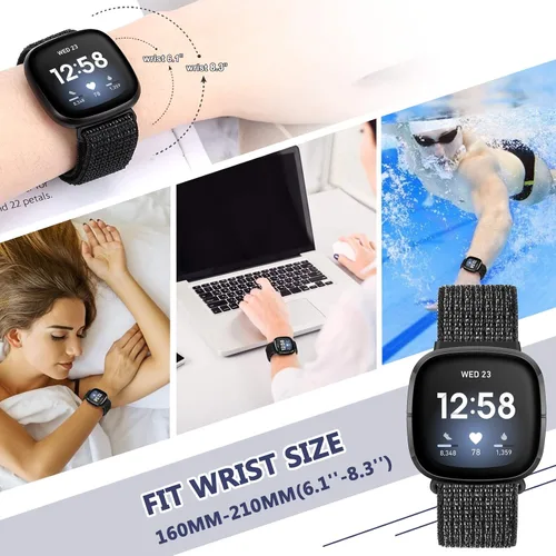 Vista 5 de Correas de nailon compatibles con Fitbit Versa 4/Sense 2/Versa 3/Fitbit Sense, correa de repuesto ajustable deportiva suave transpirable