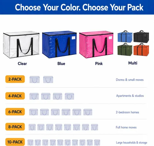 Vista 9 de ClearSpace Bolsas de mudanza o bolsa de almacenamiento de gran tamaño – Cajas grandes para mudanzas con correas de mochila, cremalleras y asas