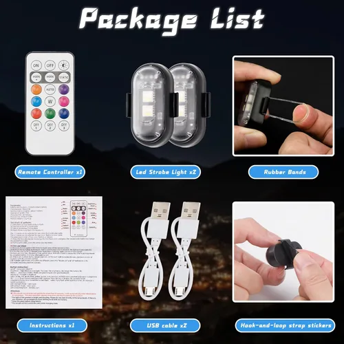 Vista 7 de 2 piezas de luces estroboscópicas LED inalámbricas con control remoto, luces LED mini impermeables USB de 8 colores, luces LED de advertencia