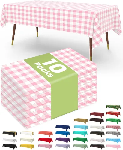 Vista 48 de Pureegg Juego de 10 manteles de plástico desechables, 54 x 108 pulgadas, para fiestas de cumpleaños, picnic, manteles blancos, rectangulares