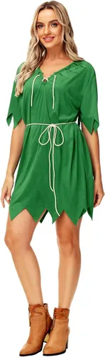 Vista 6 de AOBUTE Disfraz de Halloween de Peter Pan para mujer, disfraz brillante de Campana Tinker, disfraz para adultos y familia Cosplay