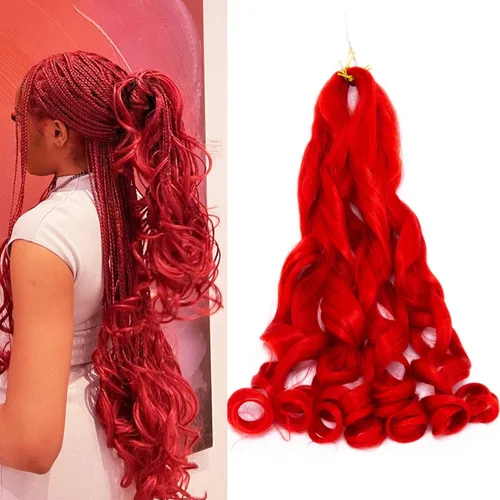 Vista 12 de Paquete de 8 paquetes de cabello trenzado francés, 18 pulgadas, cabello de ganchillo en espiral ondulado suelto para mujeres negras, preestirado