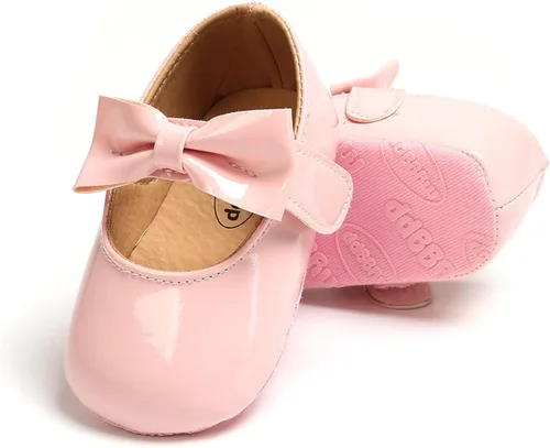 Vista 6 de LOWLO Zapatos planos Mary Jane para bebé niña, con lazo brillante, vestido de princesa, zapatos de cuna antideslizantes para niños pequeños que