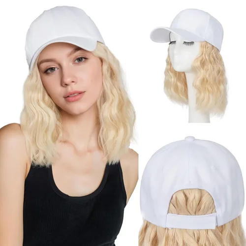 Vista 7 de S-noilite Peluca de gorra de béisbol de 6 pulgadas con peinado Bob y extensiones de cabello, gorra de béisbol recta ajustable para mujer