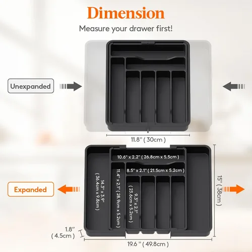 Vista 3 de Lifewit Organizador de Cajón para Cubiertos, Organizador Expandible de Utensilios para Cajones de Cocina, Bandeja Ajustable para Cubiertos y Menaje