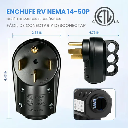 Vista 3 de Enchufe RV de 50 amperios, enchufe de repuesto NEMA 14-50P con mango ergonómico