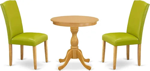 Vista 12 de East West Furniture ESEN3-BCH-20 - Juego de mesa y sillas de cocina de 3 piezas contiene una mesa redonda de comedor con pedestal y 2 sillas Parsons