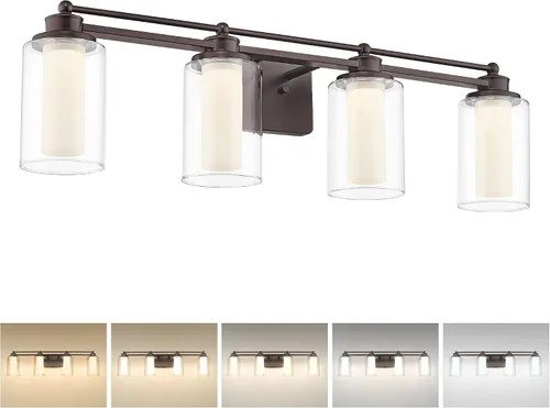 Vista 28 de HWH - Lámpara de tocador cromada con 5 luces sobre espejo, lámpara de pared moderna para baño, 37 pulgadas, acabado cromado, 5HLT63B-5W CH
