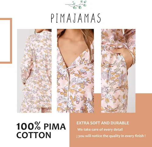 Vista 4 de Conjunto de pijama para mujer, algodón Pima peruano, suavidad superior, conjunto de ropa de descanso para mujer