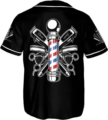 Vista 3 de Leprints Baber Shop - Camiseta de béisbol personalizada, para peluquería, camiseta de béisbol para peluquería, tijeras para barbero, hoja