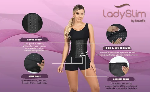 Vista 6 de LadySlim by NuvoFit Fajas Colombianas Reductoras para Mujer Torso Corto Látex Entrenador de Cintura para Mujer