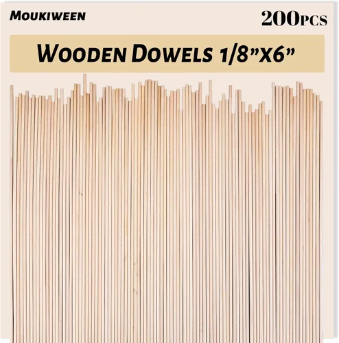Vista 10 de Varillas de madera, 100 varillas redondas de madera de 1/4 x 6 pulgadas para manualidades, decoración del hogar, soporte de pasteles, accesorios