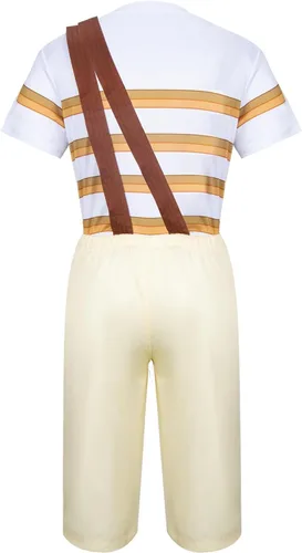 Vista 5 de Kids Costume Striped T-shirt Hat Straps Pants Outfit Halloween Cosplay Uniform Set