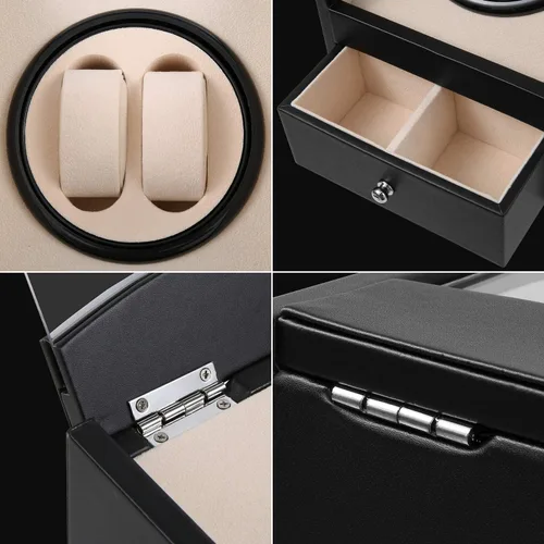 Vista 7 de Enrollador automático de reloj con motor japonés silencioso, adaptador de CA o alimentado por batería, exterior de cuero de primera calidad