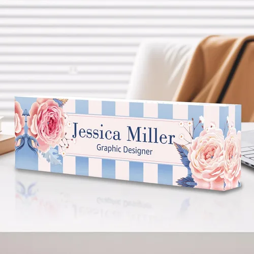 Vista 78 de Placa de identificación personalizada para escritorio, decoración de oficina de acrílico transparente con diseño de flores, decoraciones