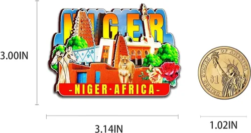 Vista 3 de Imán de nevera con imán de África del Níger Monumentos 3D de madera para viajes, recuerdos coleccionables, decoración hecha a mano, 2
