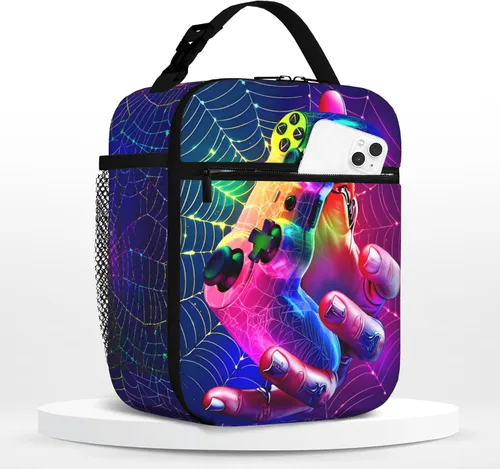 Vista 25 de Lonchera de béisbol para niños, con aislamiento, con diseño de calavera y béisbol, lonchera para niños, escuela, trabajo, oficina, viajes, picnic