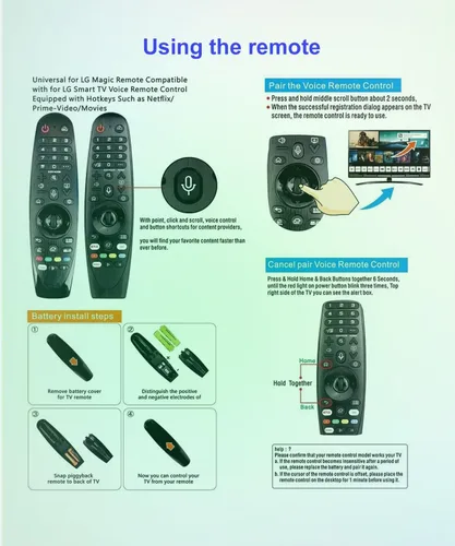 Vista 6 de Control remoto mágico por voz universal para LG C9 B9 W8 E8 SM86 SM95 UM71 UM80 SK8000 SK9500 UK6500 UK7700 NANO81 CX GX PUA Series Smart TV MR19BA