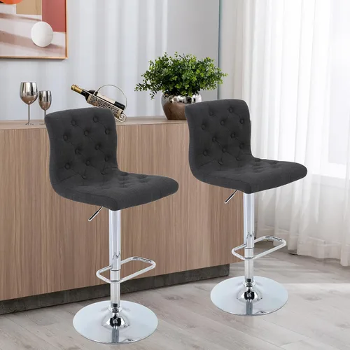 Vista 2 de Brage Living - Juego de 2 taburetes de bar de tela copetuda con respaldo, color negro carbón