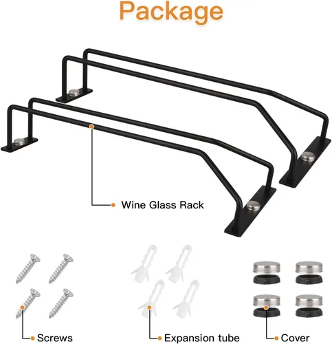 Vista 3 de Estante para copas de vino negro de 10.8 pulgadas, soporte para copas de vino debajo del gabinete, colgador de metal para almacenamiento de cocina