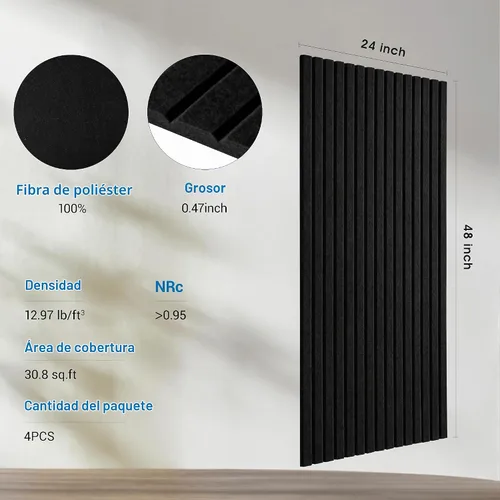Vista 3 de Paquete de 4 paneles acústicos grandes, paneles de pared autoadhesivos insonorizados de 48 x 24 x 0.47 pulgadas, paneles de alta densidad a prueba