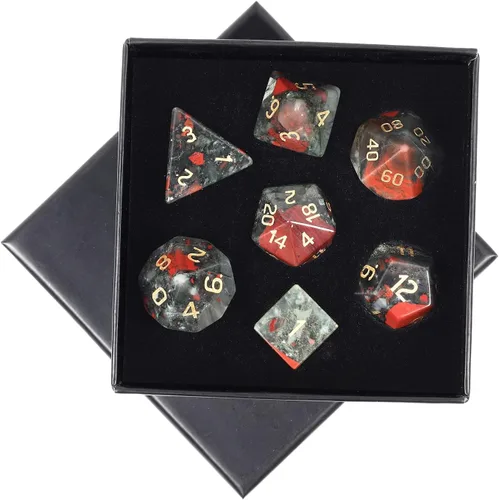 Vista 21 de mookaitedecor Juego de 7 dados poliédricos de cristal de ágata india, dados pulidos de piedras pulidas para juegos de mesa RPG MTG decoración