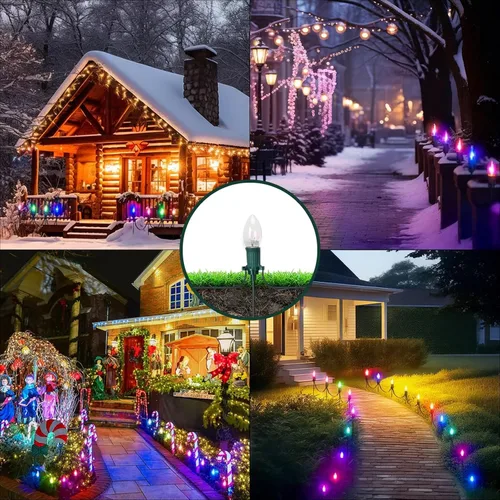 Vista 5 de Gisafai 12 piezas de 15 pulgadas Estacas de luz de Navidad universales para patio, césped, día festivo, para tira de luces C9 o C7, estacas