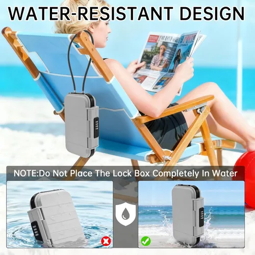 Vista 3 de Caja fuerte portátil, caja de seguridad combinada con código, caja de seguridad antirrobo impermeable con cadena extraíble para playa, dormitorio