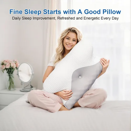 Vista 7 de Almohada cervical para el cuello para aliviar el dolor, almohada ergonómica para dormir de lado para apoyar el cuello, almohadas refrescantes