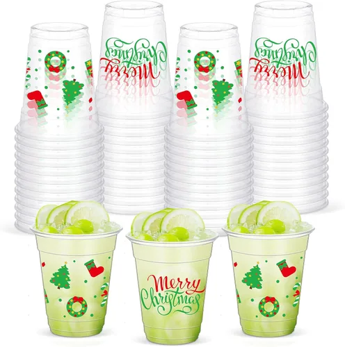 Vista 8 de Yaomiao 50 Piezas Vasos de Fiesta de Navidad a Granel Vasos de Plástico de Navidad Desechables Vasos de Navidad Equipo Travieso o Buenos Suministros
