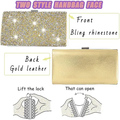 Vista 2 de ELABEST Bolso de mano de noche con purpurina con diamantes de imitación, bolso cruzado para bodas y fiestas para mujeres y niñas