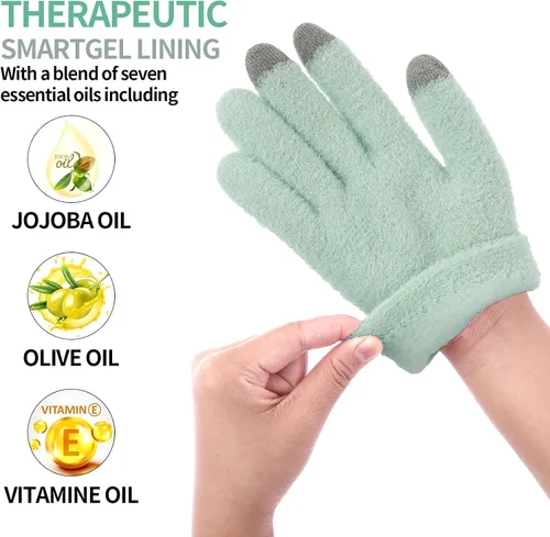 Vista 5 de Guantes de spa para manos secas, guantes hidratantes durante la noche con buen forro, guantes hidratantes para pantalla táctil para mujeres