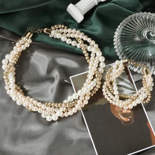 Vista 7 de S SUSANN Juego de collar de perlas de imitación, collar de perlas de imitación y aretes, buen regalo para mujeres