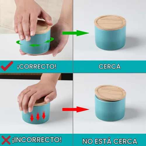 Vista 5 de Recipientes de cocina Sweejar, tarro de almacenamiento de cerámica para alimentos, recipientes apilables con tapa hermética de madera para servir