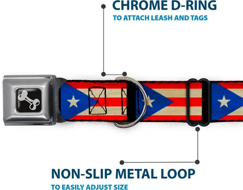 Vista 5 de Hebilla para cinturón de seguridad con cuello de perro, bandera de Puerto Rico desgastada de 9 a 15 pulgadas de ancho 1.0 Inch Wide, Durable Nylon