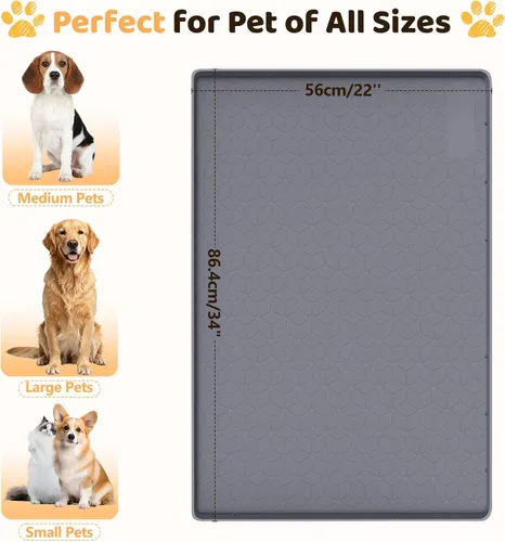 Vista 4 de Tapete de silicona para cama de perro, 34 x 22 pulgadas, tapete para jaulas de perro, alfombrilla para perrera con borde elevado, lavable