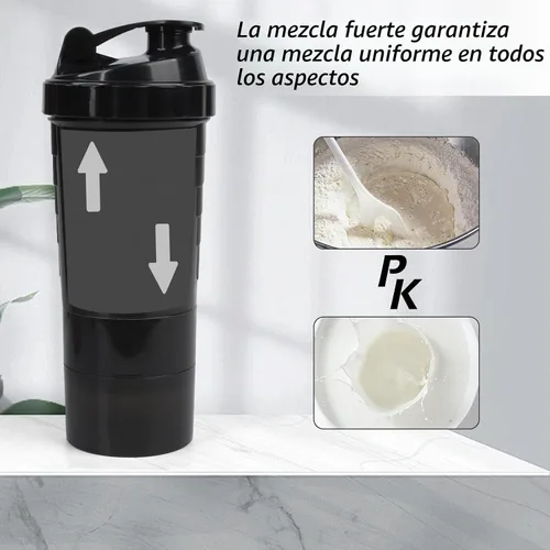 Vista 5 de Botella agitadora - Taza agitadora de proteínas con compartimentos de almacenamiento - Botellas de batido para entrenamiento a prueba de fugas