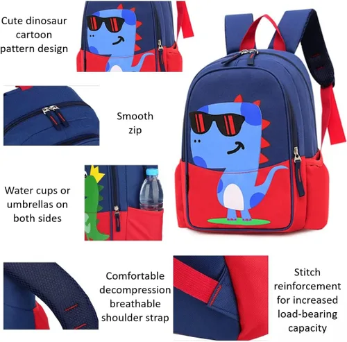 Vista 7 de Mochila preescolar para niños, diseño de dibujos animados, tamaño A4, Dinosaurio Rojo 2 M