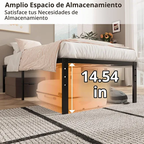Vista 3 de VINGLI Marco de cama individual de 16 pulgadas, plataforma de metal resistente, no necesita somier, soporte de listones de acero resistente, fácil