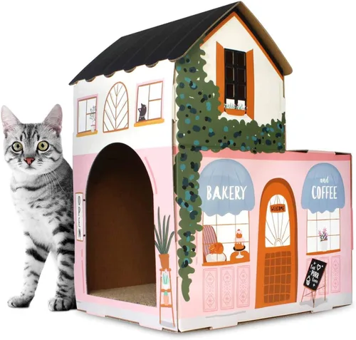Vista 11 de American Cat Club Casa navideña para gatos y rascador para gatos con hierba gatera incluida