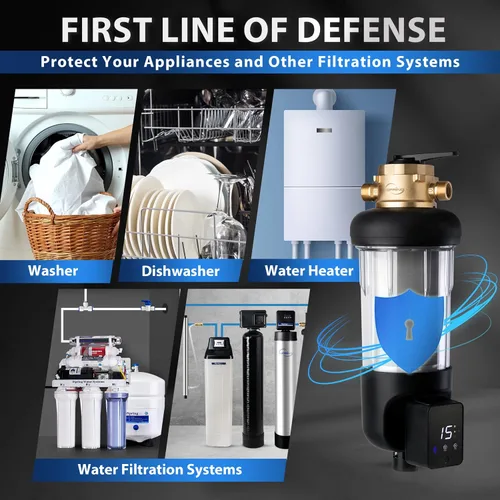 Vista 7 de iSpring WSP50ARJ-BP Prefiltro para toda la casa, filtro de agua de sedimentos giratorio con derivación, carcasa transparente mejorada, tamaño jumbo