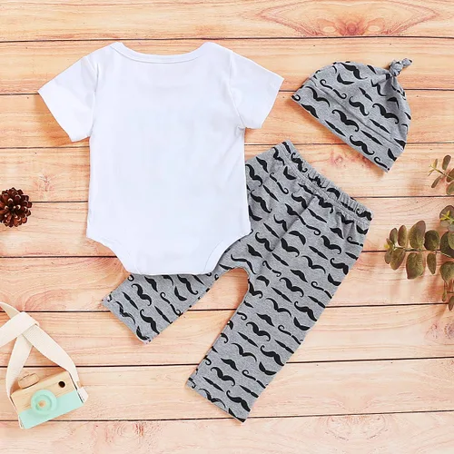Vista 3 de Conjunto de 3 piezas de ropa para bebé recién nacido, overol de algodón de manga corta + pantalones + sombrero