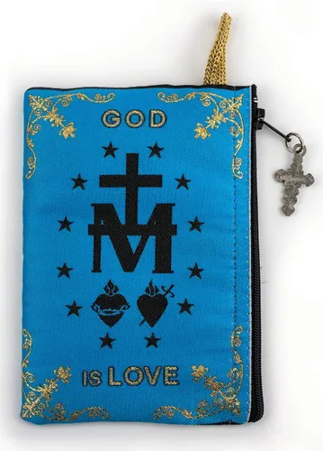 Vista 4 de Bolsa de rosario católico, símbolo de medalla milagrosa de Nuestra Señora de Gracia, joyería de 4 x 6 pulgadas y monedero con cruz, pequeña bolsa