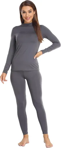 Vista 5 de JOLLYBUYER Ropa interior térmica de cuello alto para mujer conjunto de capa base cálida ultra suave y cálida