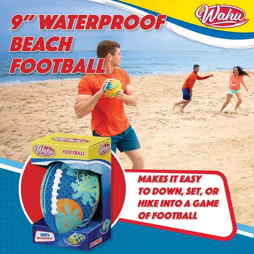Vista 4 de WAHU Fútbol de playa 100% impermeable con cordones reales para jugar dentro y fuera del agua, fútbol al aire libre de 9 pulgadas para juegos de Azul