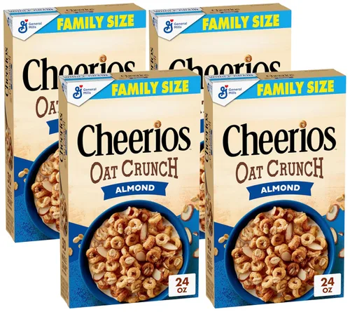 Vista 10 de Cheerios Cereal de desayuno de almendras crujientes de avena, hecho con grano entero, tamaño grande, 18.2 onzas 25% More Almonds, 30g Whole Grain