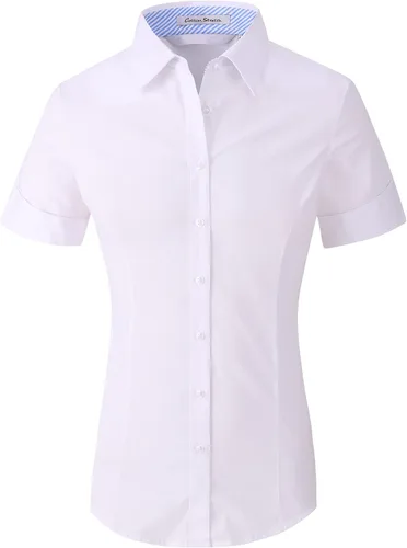 Vista 45 de Alex Vando Camisas de vestir para mujer, sin arrugas, ajuste regular, manga larga, elástica, camisa de trabajo