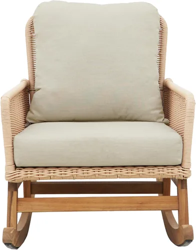 Vista 10 de Christopher Knight Home Nadine Mecedora de Patio, Mecedora de Mimbre, Mecedora de Patas de Madera, Silla de Mimbre de Ratán PE, Mecedora con Beige
