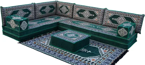 Vista 7 de arabicsofa Verde Juego de Asientos de Suelo Orientales Hechos a Mano – Sofá de Suelo Tradicional con Respaldo