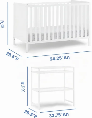 Vista 5 de Delta Children Ruby - Juego de 2 piezas para cuna convertible y cambiador 6 en 1, certificado Greenguard Gold, blanco bianca
